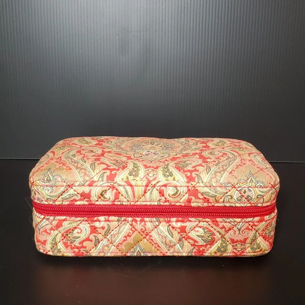 Encante Accessories Compact Travel Jewelry Box Full Zippered Paisley Quilted